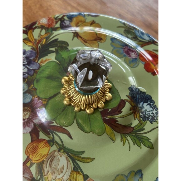 MacKenzie‑Childs Green Flower Market Cake Carrier w/ Platter 16" Retired - Picture 6 of 7